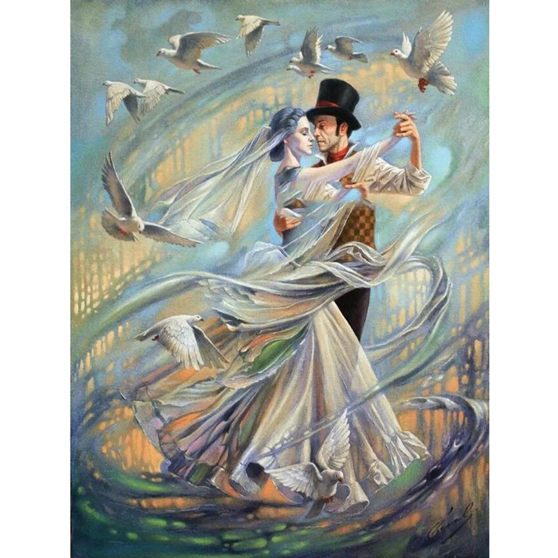 Hot Sale the Dancing Couple and Doves Diamond Painting Diy Full Drill Portrait Diamond Embroidery Canvas Home Decor Modern