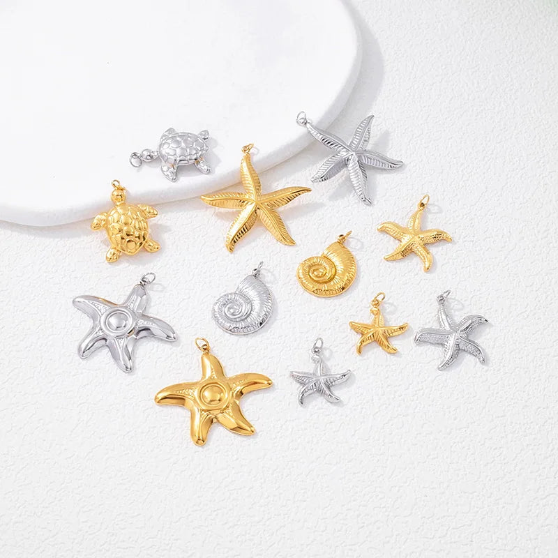 Wholesale Trendy Stainless Steel Waterproof Tarnish Free Hypoallergenic DIY Jewelry 18K Gold Plated Starfish Charms Accessories