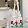 2024 Vintage Korean Ins Inspired Tulip Knitted Woolen Tote Bag for Women Casual Underarm Single Shoulder Fashionable Summer