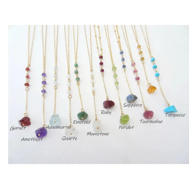 Zooying Custom Natural Rough Birthstone  Raw Gemstone Personalized Bridesmaid Pendant  Necklace