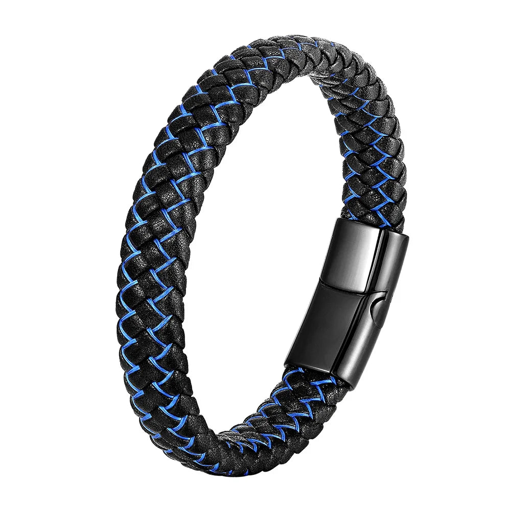 2024 Hot Sale Genuine Braided Leather Bracelet Stainless Steel Cross Accessory Black Leather Bracelet for Men Jewelry