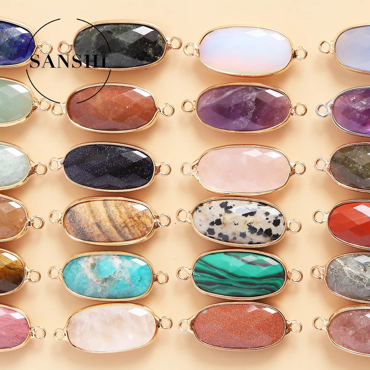 Wholesale Fashion Luxury Natural Stone Faceted Oblong Pendant Women Oval Natural Stone Jewelry for Jewelry Making