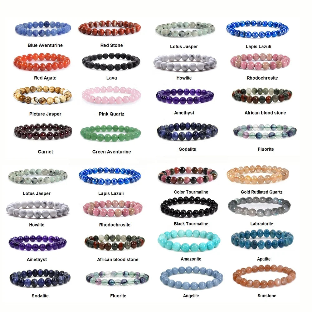 20 Years Factory Custom Men 4mm 6mm 8mm Luxury Feng Shui Yoga Precious Stone Crystals Healing Power Natural Stone Stack Bracelet