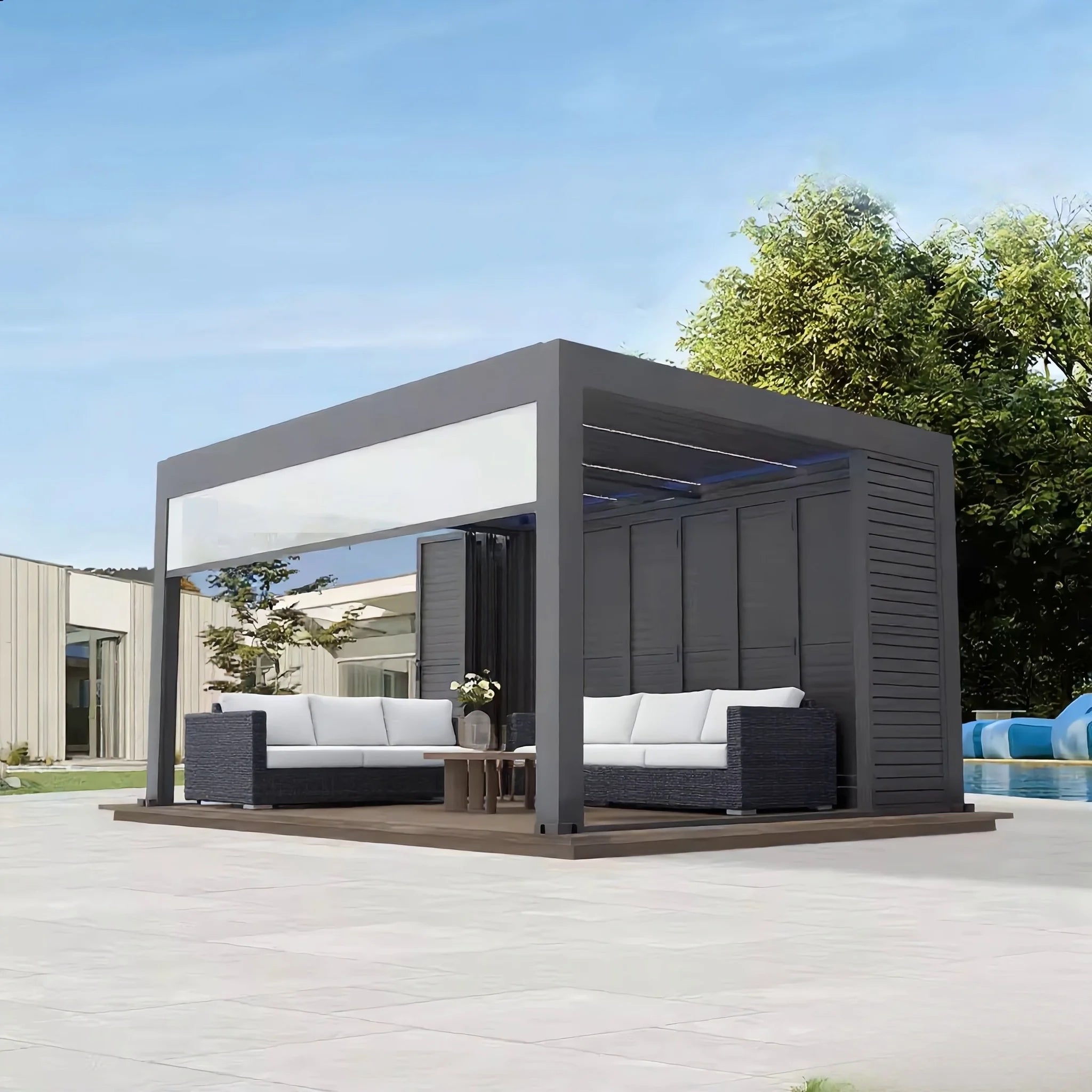 Durable Smart Aluminum Pergola Remote-Controlled Windproof and Waterproof for Outdoor Garden Patios Powder Coated Frame