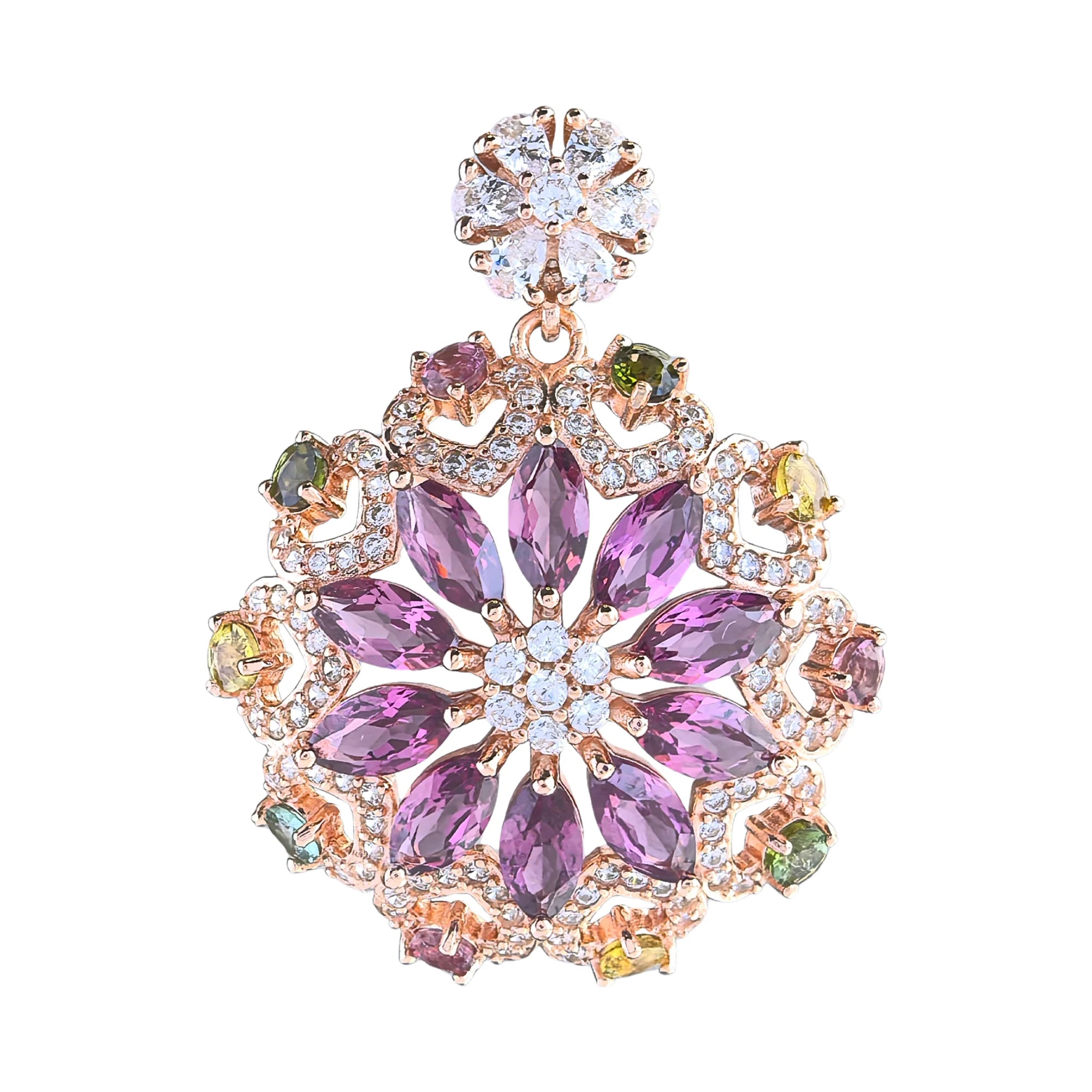 Factory Wholesale Rose Gold Plated 925 Sterling Silver Natural Pyrope Flower Pendant for Women Daily Wear Birthday Gift