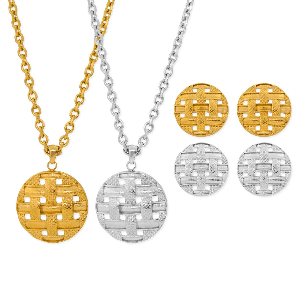 New Non Tarnish Waterproof 18k Gold Plated Stainless Steel Hollow Earring and Necklace Jewelry Set for Woman
