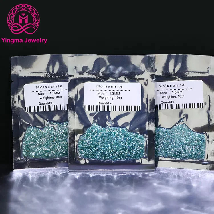 1mm to 2.5mm Wholesale Melee Moissanite Gemstone  Blue Green  Round Brilliant Cut Loose Moissanite Stones for Fashion Jewelry