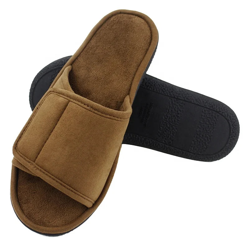 Spring Summer Home Indoor Men Hook and Loop Foldable Washable Open Toe TPR Anti-Slip Soft Sole Slipper