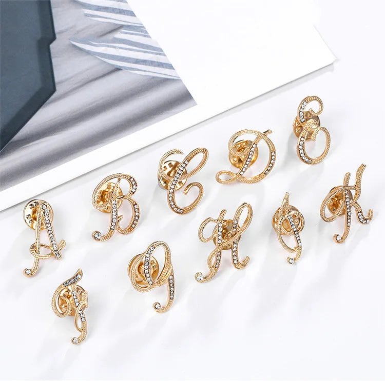 New Letter Brooch English Anti-slip Artifact Small Titanium Pin Brooch Inlaid with Water Drill Collar Pin
