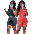 Custom Logo Summer Fashion Style Women Short Sleeve O Neck Crop Top High Waist Shorts Women Casual Two Pieces Set