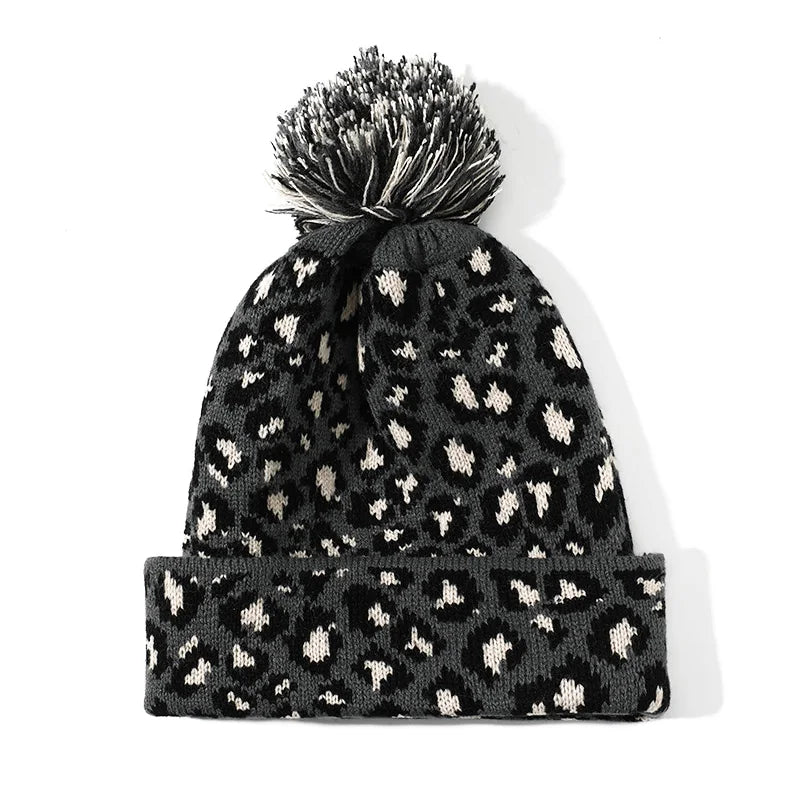 New Design Leopard Pattern Winter Warm Hats Cycling Beanie Knitted Hats