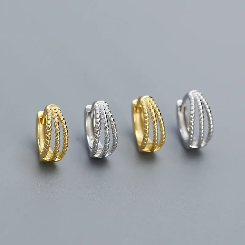 925 Silver Earrings Jewelry for Women 18K Gold Plated 925 Sterling Silver Three Layer Twisted Line Hoop Earrings Wholesale
