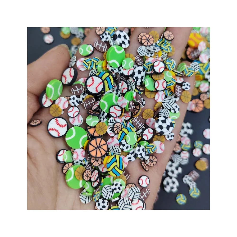 500g/Lot Sport Theme Polymer Clay Slice Basketball Volleyball Football Tennis Sports Lovers Clay Sprinkles for Nail Art Decor