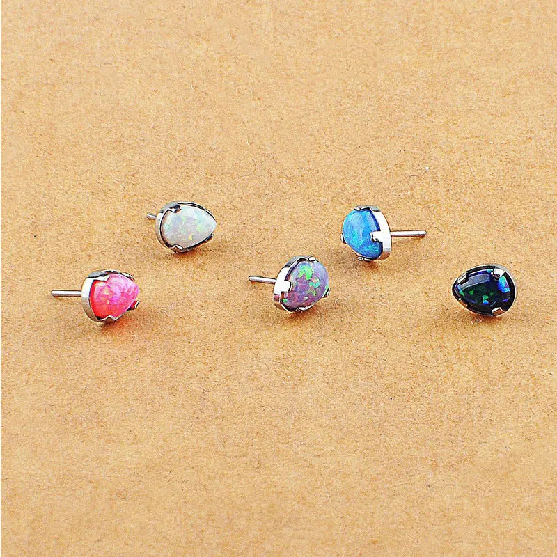 G23 Titanium Push-in Threadless Opal Claw Pear Top Labret Monroe Stud Trendy Body Jewelry for Wedding Engagement or Gift