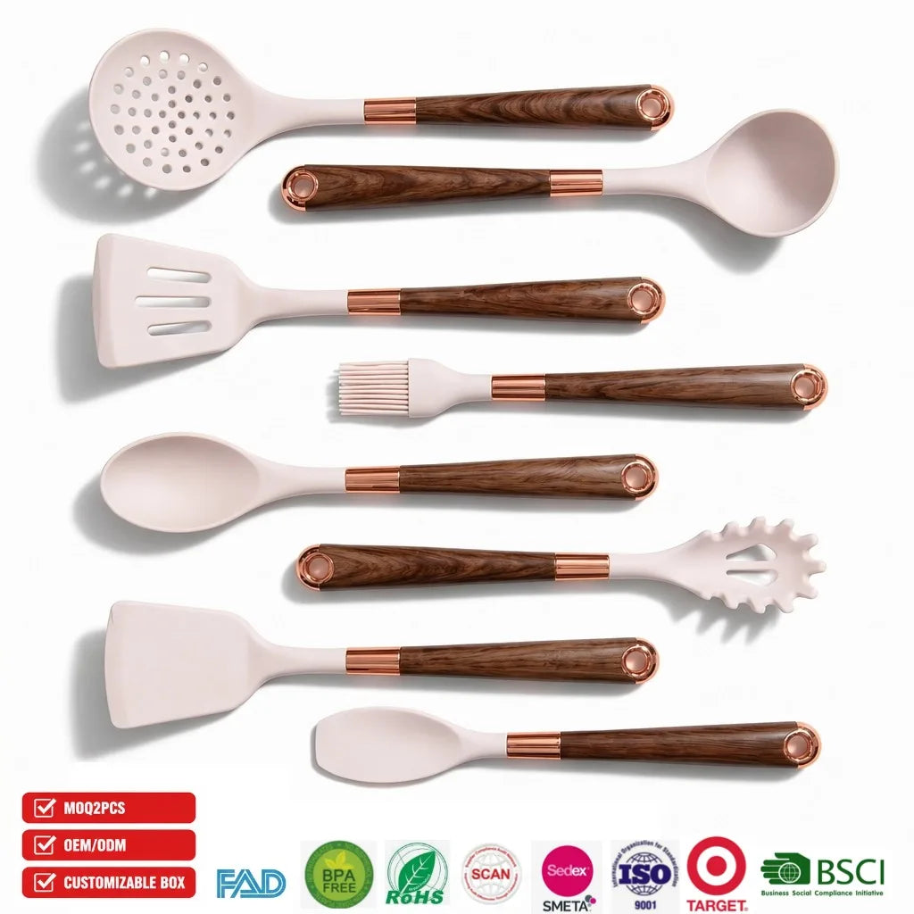 Food Grade Silicone Non Stick Kitchen Utensil Set BPA Free Cooking Tools Heat Resistant Non Scratch OEM ODM Cooking Utensils