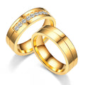 Trendy Design 6mm Stainless Steel Engagement Wedding Rings Gold Silver Color Zirconia Couple Steel Jewelry Ring Wholesale