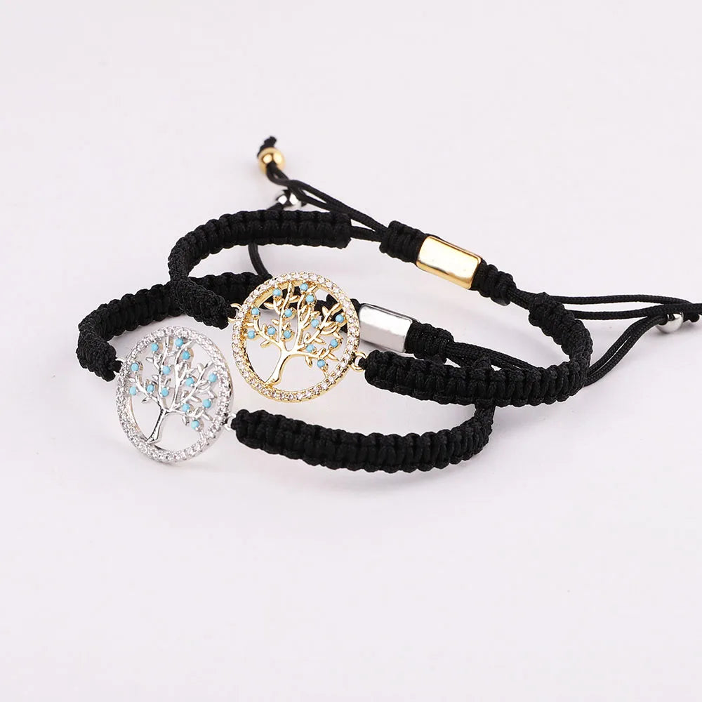 New Design CZ Life Tree Charm Cord Woven Handmade Adjustable Lucky Bracelet With Logo JBS12578