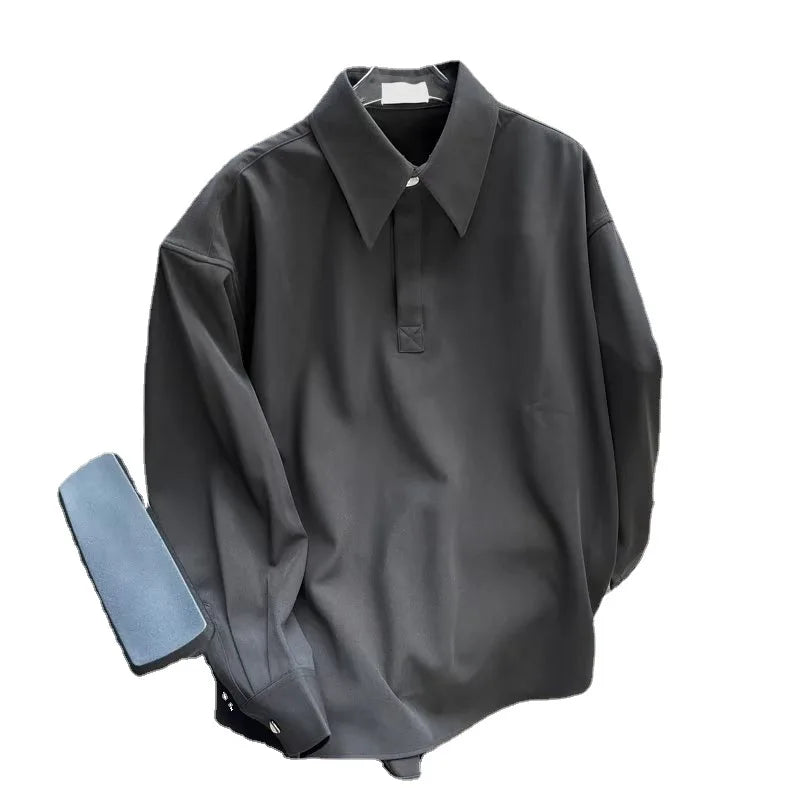 Men's Summer Long-Sleeved Loose Button Lapel College Style for Shirt Anti-Pilling Spring Single Breasted Broadcloth 220g