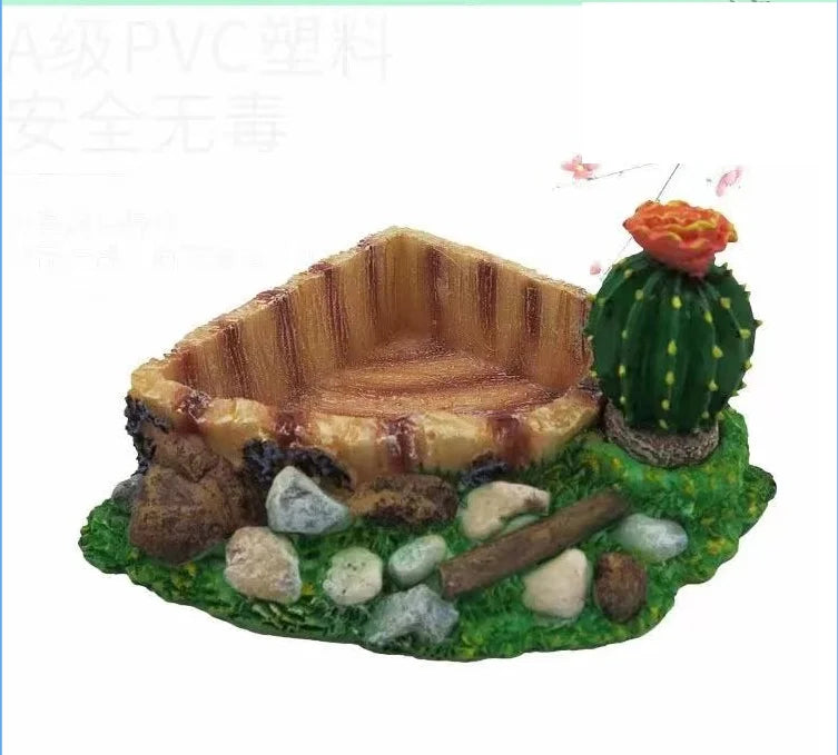 Reptile Feeder Resin Bowl Amphibian Reptile Bowl for Reptile Lizard Gecko Bearded Dragon Turtle