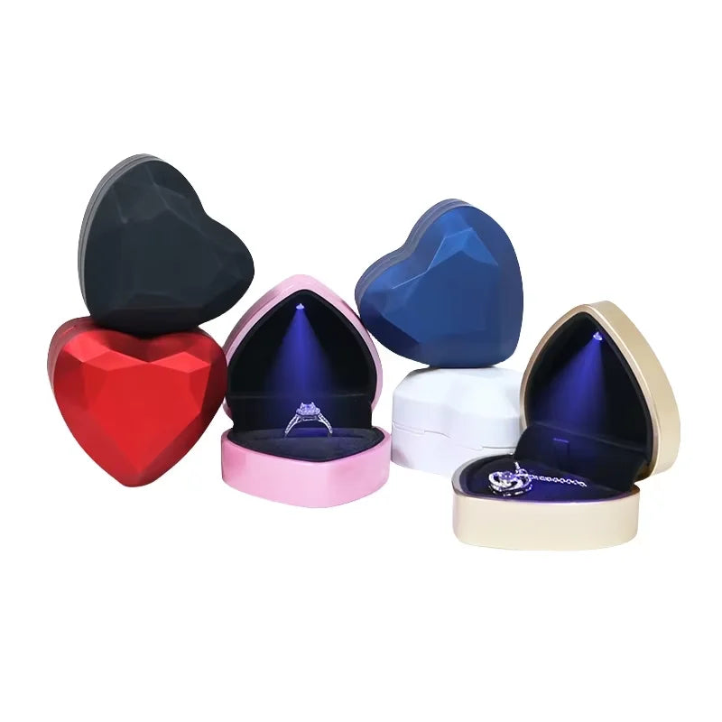 Custom New Age Fashion Wedding Rings Jewelry Box Heart Shape Led Light Wedding Ring Box With Velvet Insert the Shopping Online