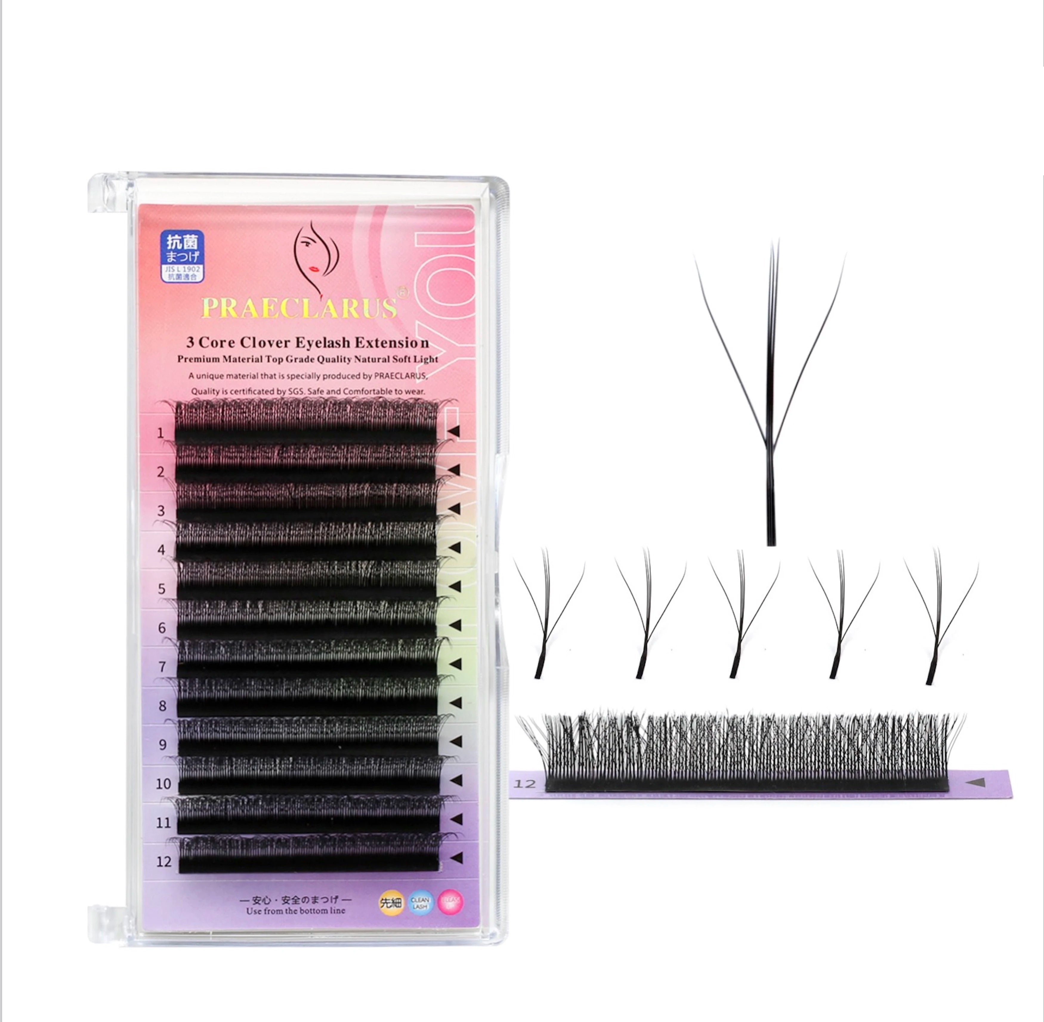 Fancycilia Praeclarus 3D Bleye 16pcs Natural W Thickness 0.07mm Black Handmade Eyelash Extensions
