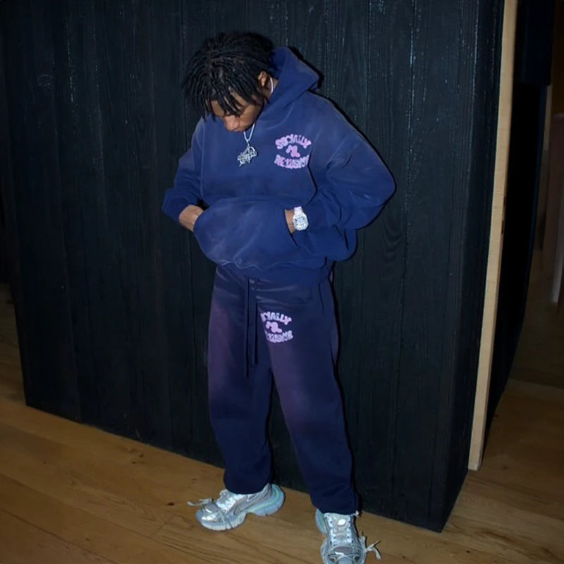 Clothing Manufacturers Custom Sun Faded Washed Heavyweight Tracksuit Jogging Suit Sweatpants and Hoodie Set