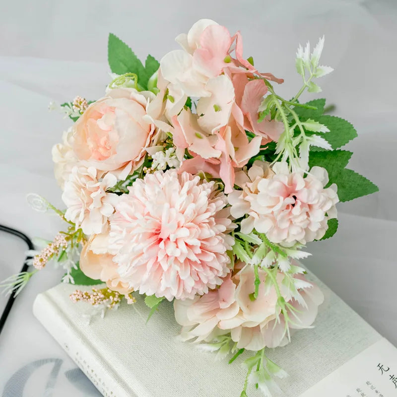 AF0901 Home Decoration Fake Flower INS Style Silk Rose Hydrangea Silk Artificial Flowers Bouquet