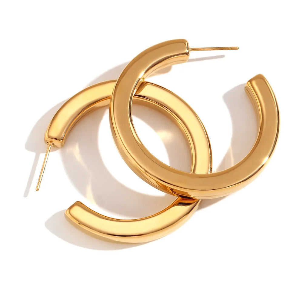 2024 New Arrivals 18K Gold Plated C Shaped Stainless Steel Earring Ring Jewelry for Women Gift