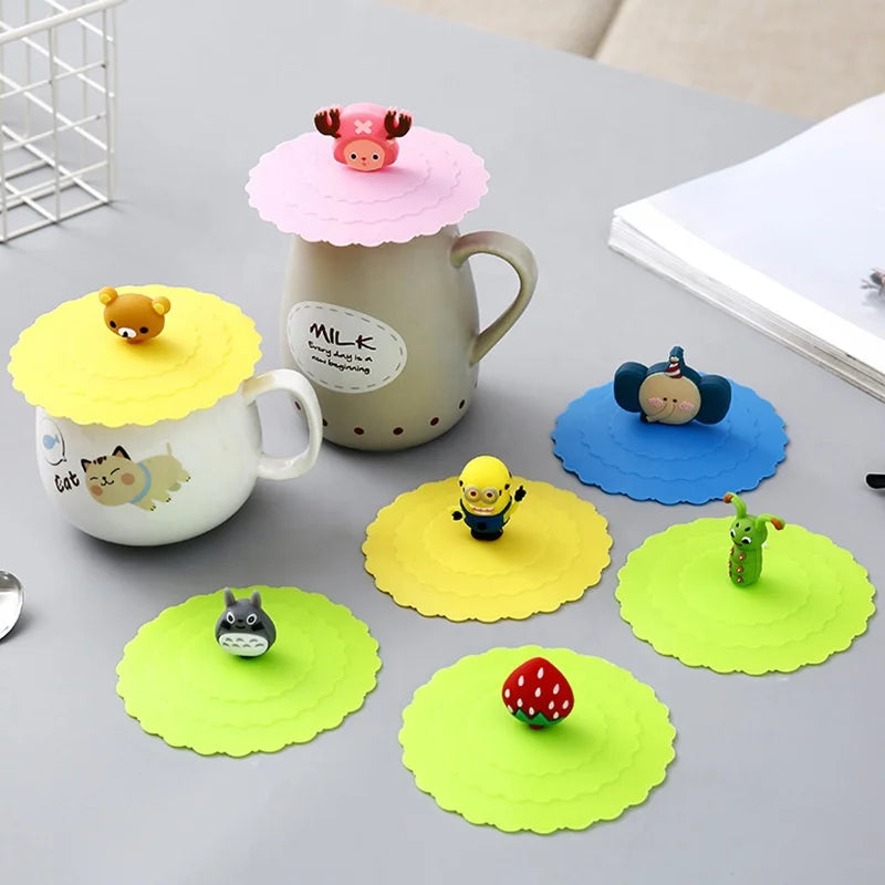 OEM ODM Cartoon Style Leak-Proof Dustproof Ceramic Tea Cup Water Cup Lid Sealed Silicone Cup Cover