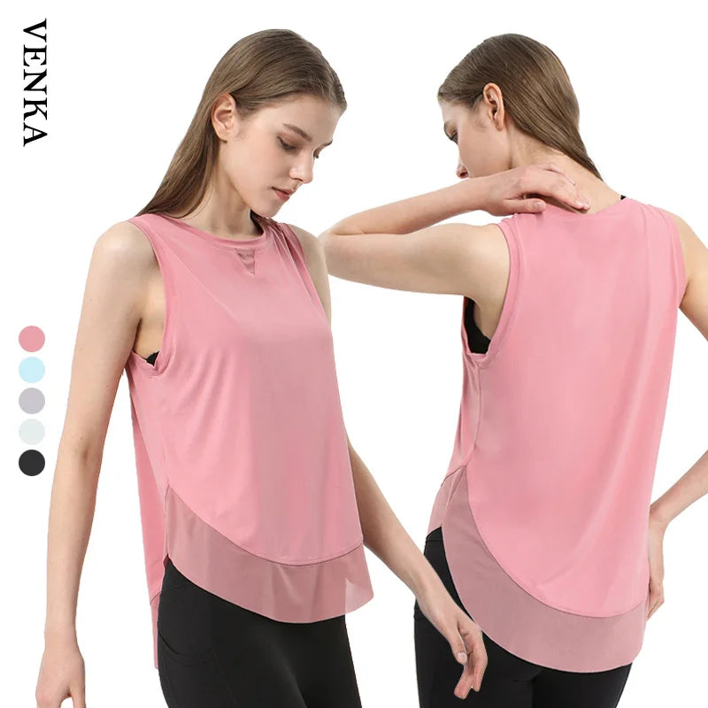 Women's Sleeveless Yoga Top Quick-Drying Long Cover Breathable Collar Mesh Ice Feeling Cool Running Fitness Gym Tank Top Low MOQ