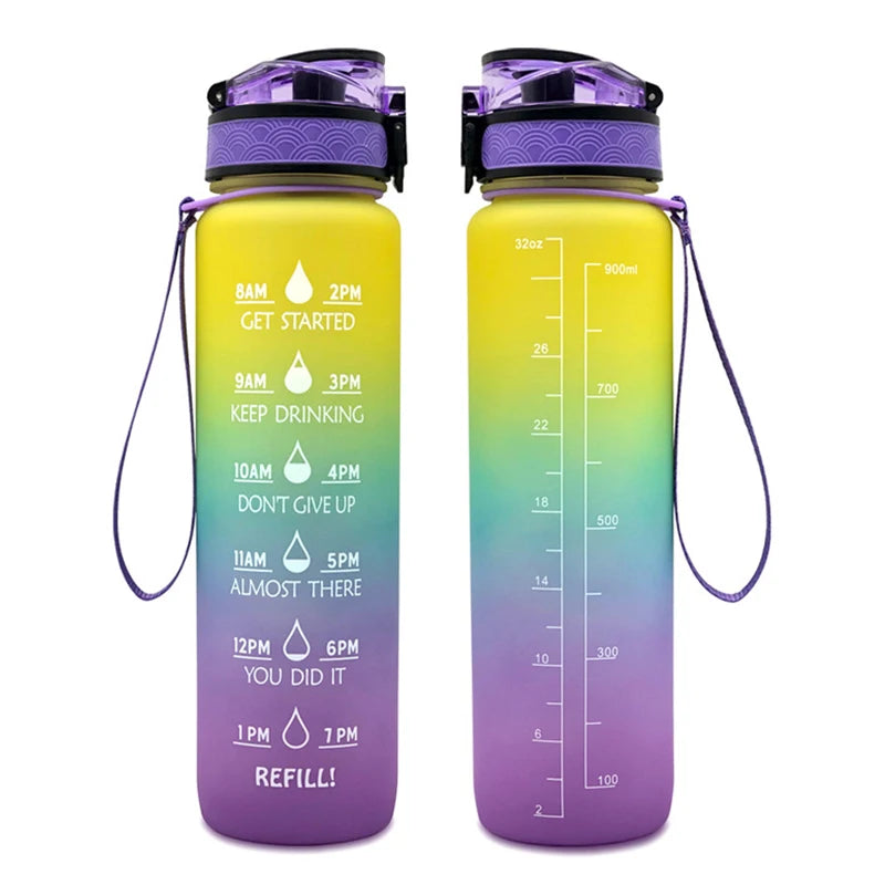 Outdoor Gradient Color Sports Water Bottle BPA Free Custom Plastic Water Bottle Leak-proof Student Cup 1000ml