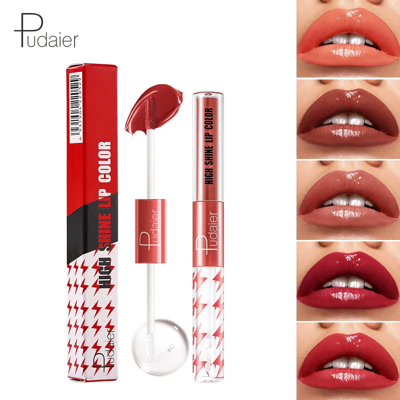 Pudaier High Pigment Moisturizing Dual-ended Lip Glaze and Lip Oil Private Label Waterproof Long Lasting OEM Vegan Lips Makeup