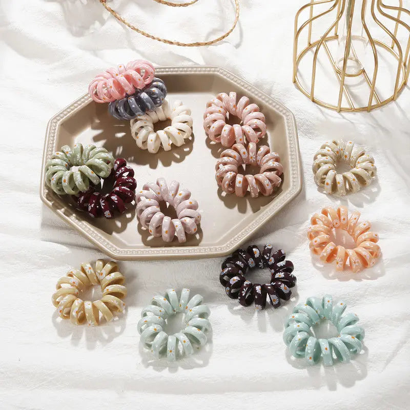 New Women Hair Accessories Elastic Hair Band Rubber Band Daisy Flower Printed Telephone Wire Line Hair Ties