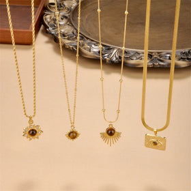 Devil Eye Agate Pendant Necklace 18K Gold Plated Stainless Steel Snake New Design Charm Pendants for Gift