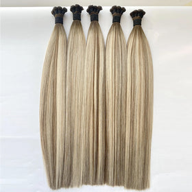 High Quality European Remy Hair Weft Large Stock Cuticle Aligned Pre-Bonded Human Hair Straight Invisible Extension Genius Weft
