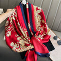 Stylish Newest Oversized Red Silk Printed Christmas Scarf Luxury Golden Flower Print Foulard Marocain for Women Hijabs & Shawls