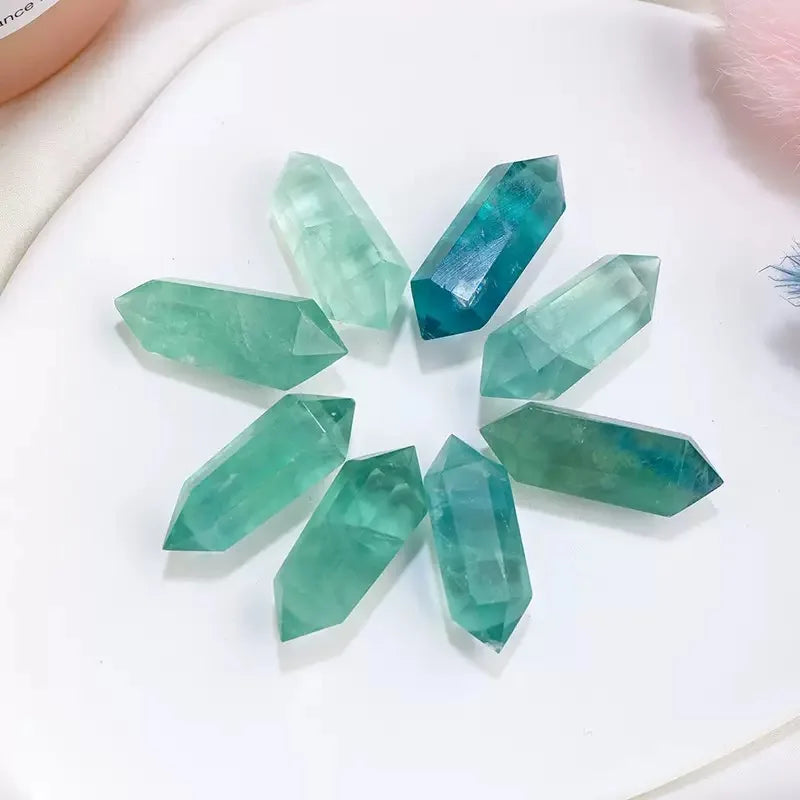 Double-Pointed Column Pendant Natural Fluorite Crystal Craft Unique Column Design for Spiritual Enhancement