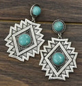 Vintage Southwest Antique Lightweight Turquoise Aztec Geometric Lozenge Earrings