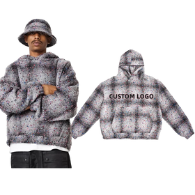 Custom Patch Embroidery Logo Graphic Design Tapestry Hoodie French Terry Zip up Jacket Tweed Fabric Men' Oversized Hoodie