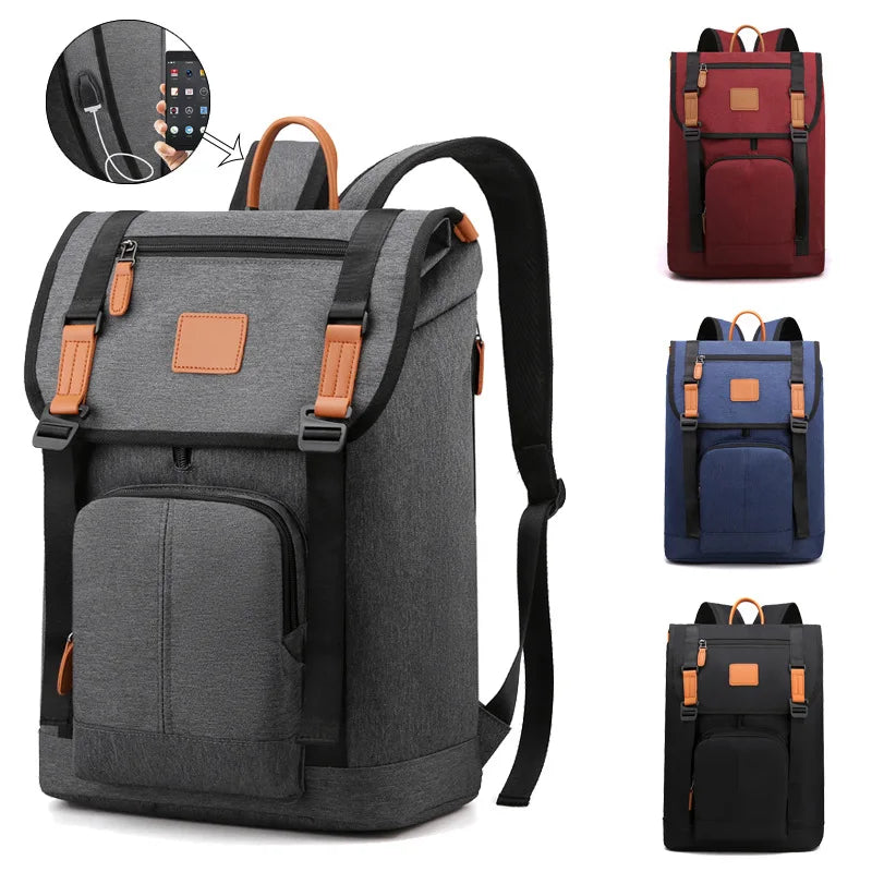 Multifunctional Simple Business Roll Top Backpack Travel Waterproof Oxford Leisure Computer Laptop Backpack Bag With USB