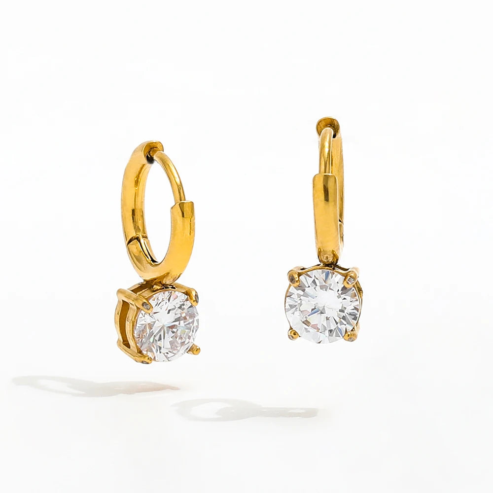 High End PVD 18K Gold Plated Dainty Small Elegant CZ Waterproof Zirconia Huggie Earrings Stainless Hoop Earring