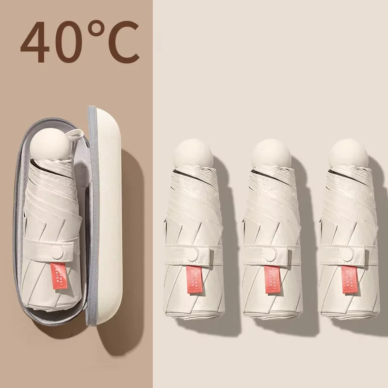 Small Size Five Fold Umbrella with case Metal Frame Windproof and Sunscreen  Logo Print Promotional Custom Umbrella
