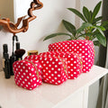 New Arrival Fashionable Nylon Waterproof Cosmetic Bag Polka Dot Portable Zip Pouch Embroidery Adhesive Letter Cosmetic Bag