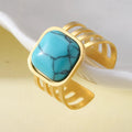Vintage Fashionable 18k Gold-plated Titanium Steel Ring Stainless Steel Turquoise Personalized Trendy Simple Jewelry Accessories