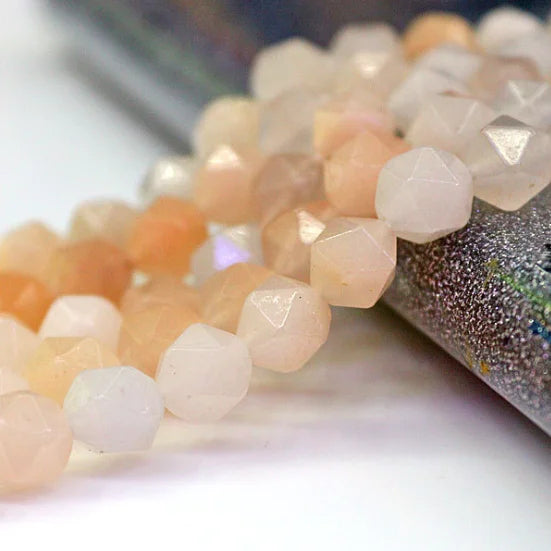 Natural Faceted Stone Beads for Jewelry Making Peach Pink Aventurine Stone Diamond Cutting Beads 15.5"