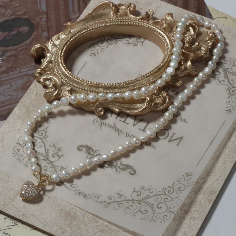 Ladies Quality Real Freshwater Pearl Heart Charms Necklaces Freshwater Pearls and Beads Necklace