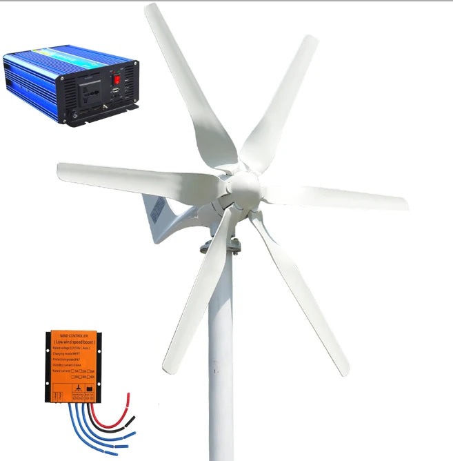 800w 12v/24v Wind Turbine With 6 Blades Portable Small Wind Generator for Home Off-grid System Controller Inverter
