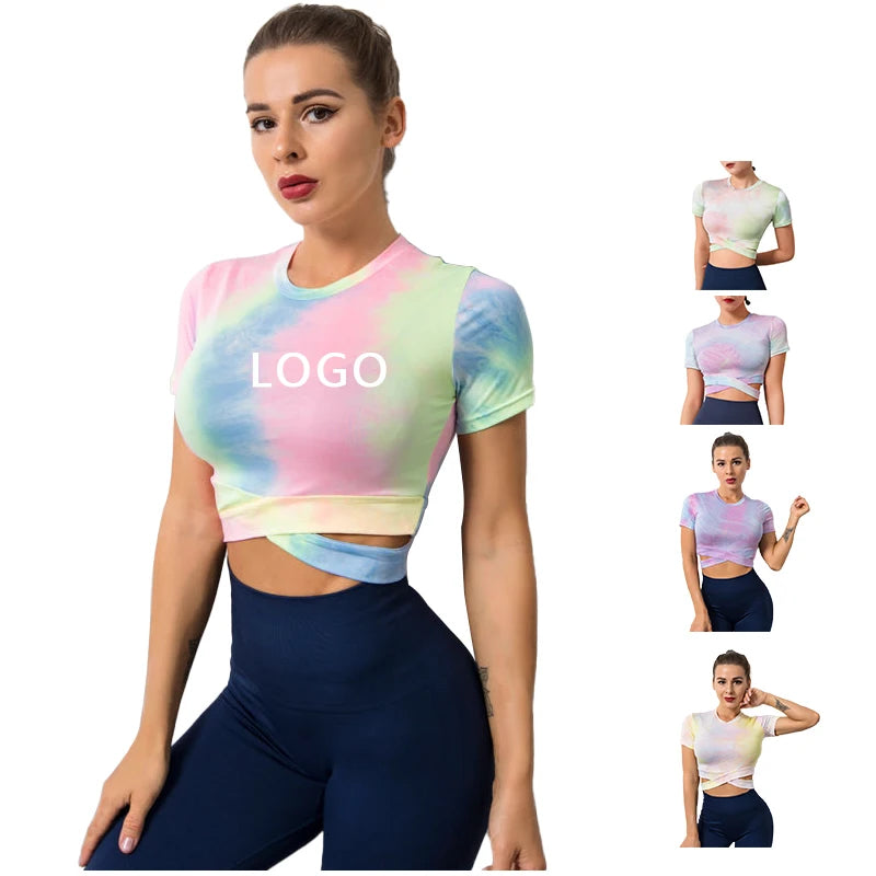 Women's White Active Fitness T-Shirt Casual Workout Sports Top Button Breathable Summer Yoga Wholesale Custom Print Fabric Tops