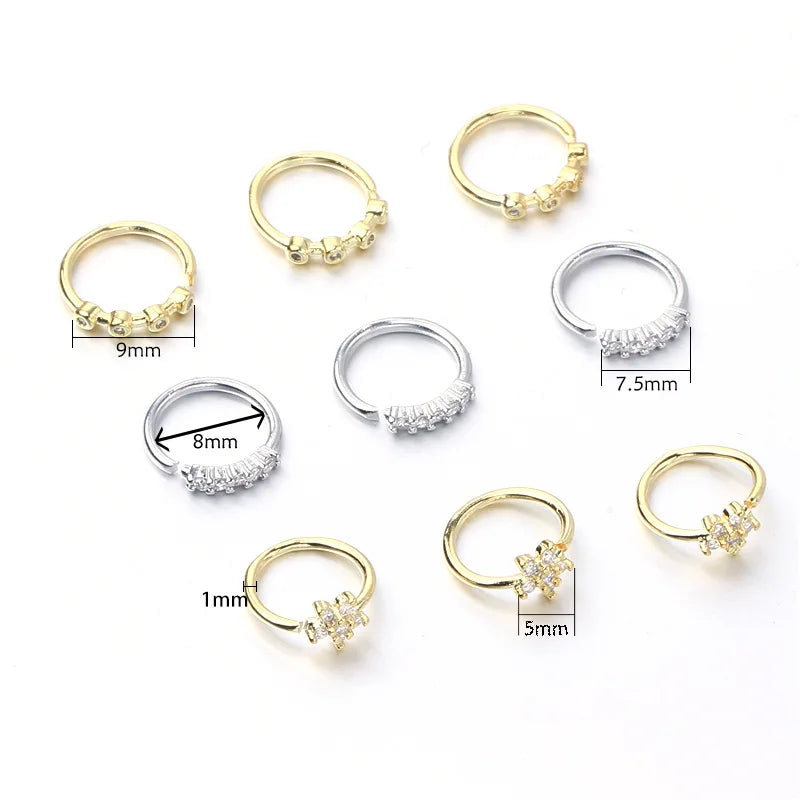Dainty Metal Body Piercing Jewelry African Nose Cuff Circular Flower Zircon Nose Ring Stud for Women