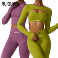 RUIQUWIN Custom Logo Sportswear Women High Waist Fitness Workout Clothing 4 Piece Yoga Sets Bra Legging Yoga Set